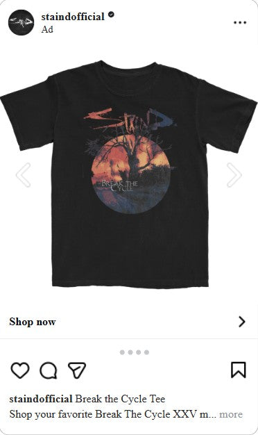 Instagram feed carousel ad for the Break the Cycle tee